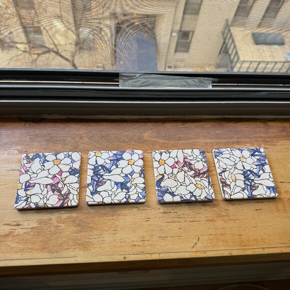 New York Historical Society Museum Coasters Floral Print with Cork Back - Picture 1 of 4